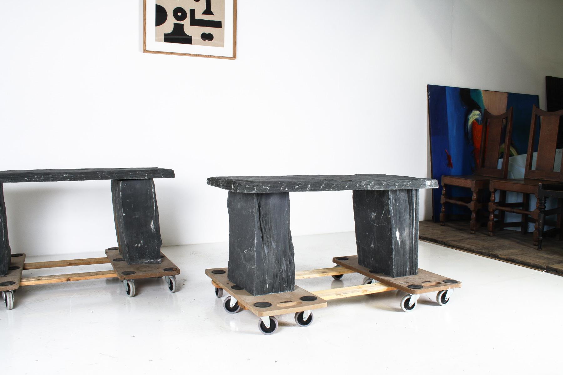 A Pair of Natural Wabi Sabi Stone Garden Bench Seats – Riven Welsh Slate 14