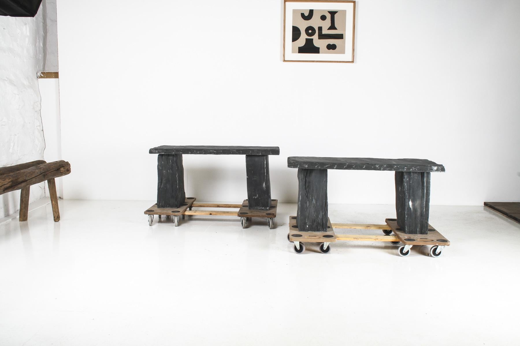 Other A Pair of Natural Wabi Sabi Stone Garden Bench Seats – Riven Welsh Slate