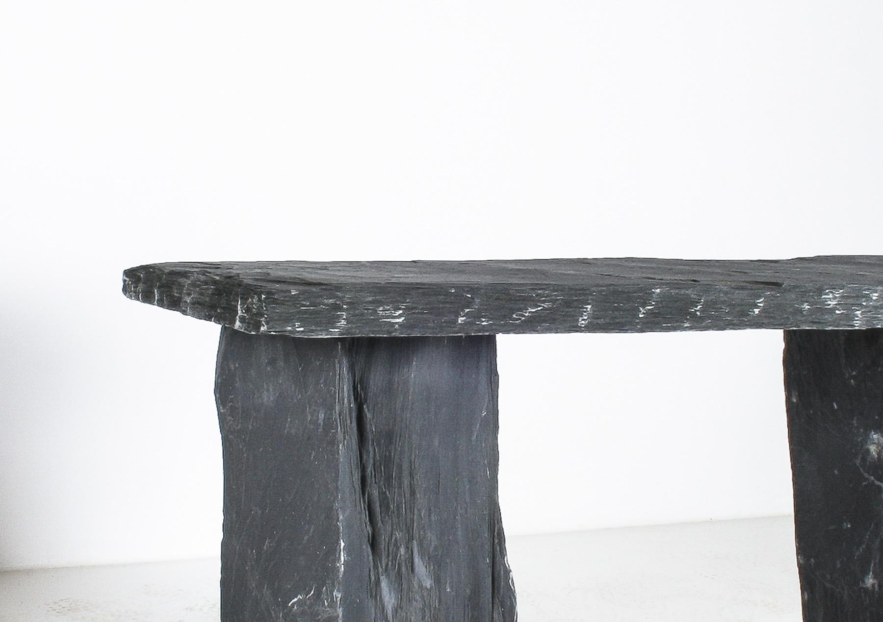 A Pair of Natural Wabi Sabi Stone Garden Bench Seats – Riven Welsh Slate In Good Condition In Llanbrynmair, GB