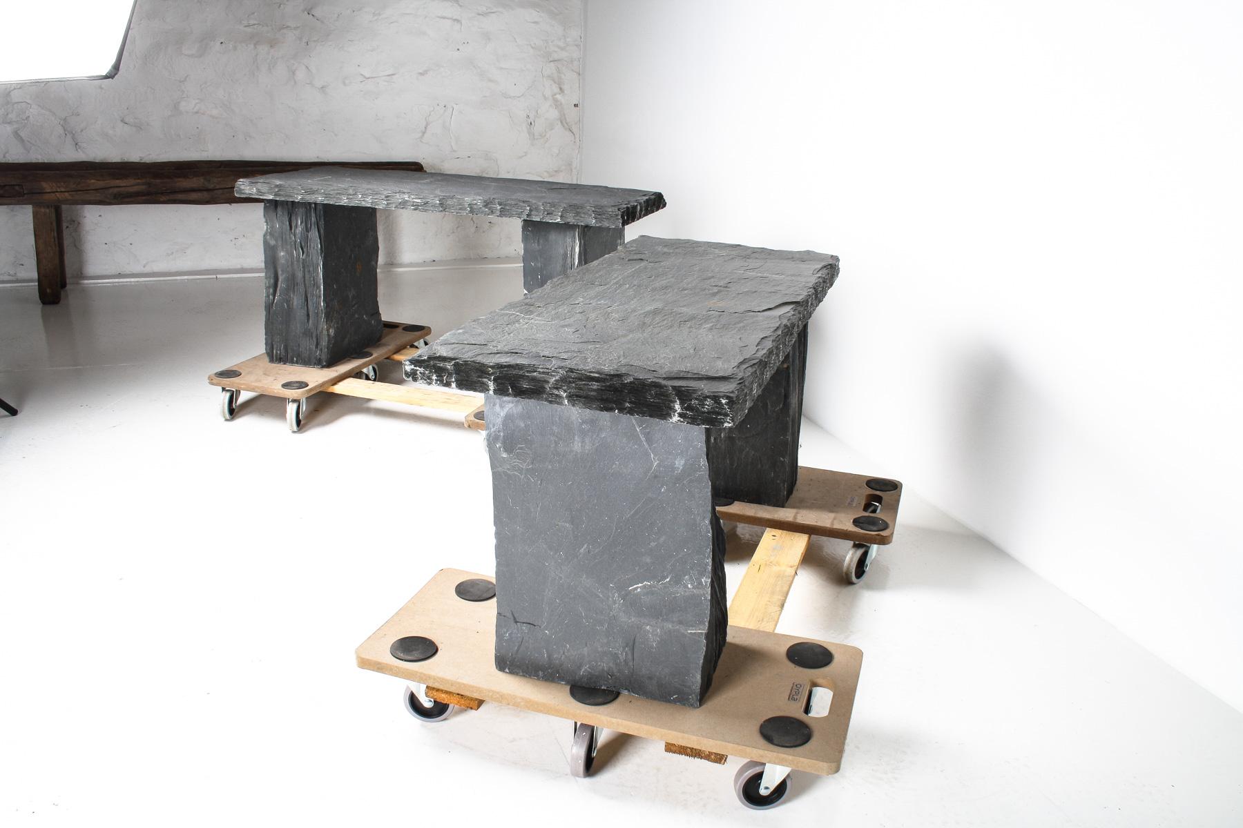 Contemporary A Pair of Natural Wabi Sabi Stone Garden Bench Seats – Riven Welsh Slate