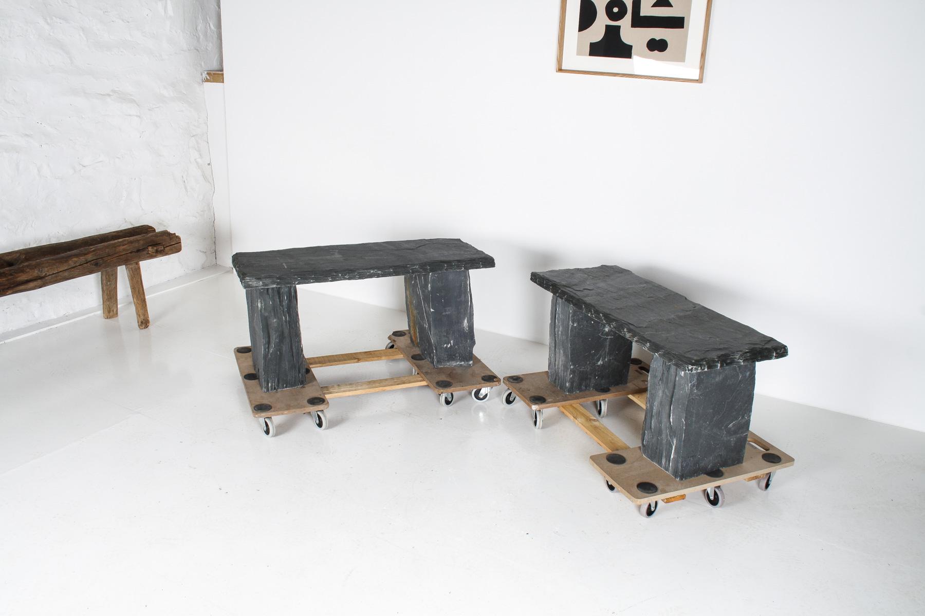 A Pair of Natural Wabi Sabi Stone Garden Bench Seats – Riven Welsh Slate 3