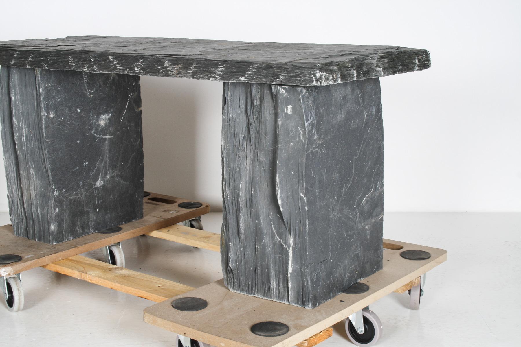 A Pair of Natural Wabi Sabi Stone Garden Bench Seats – Riven Welsh Slate 4