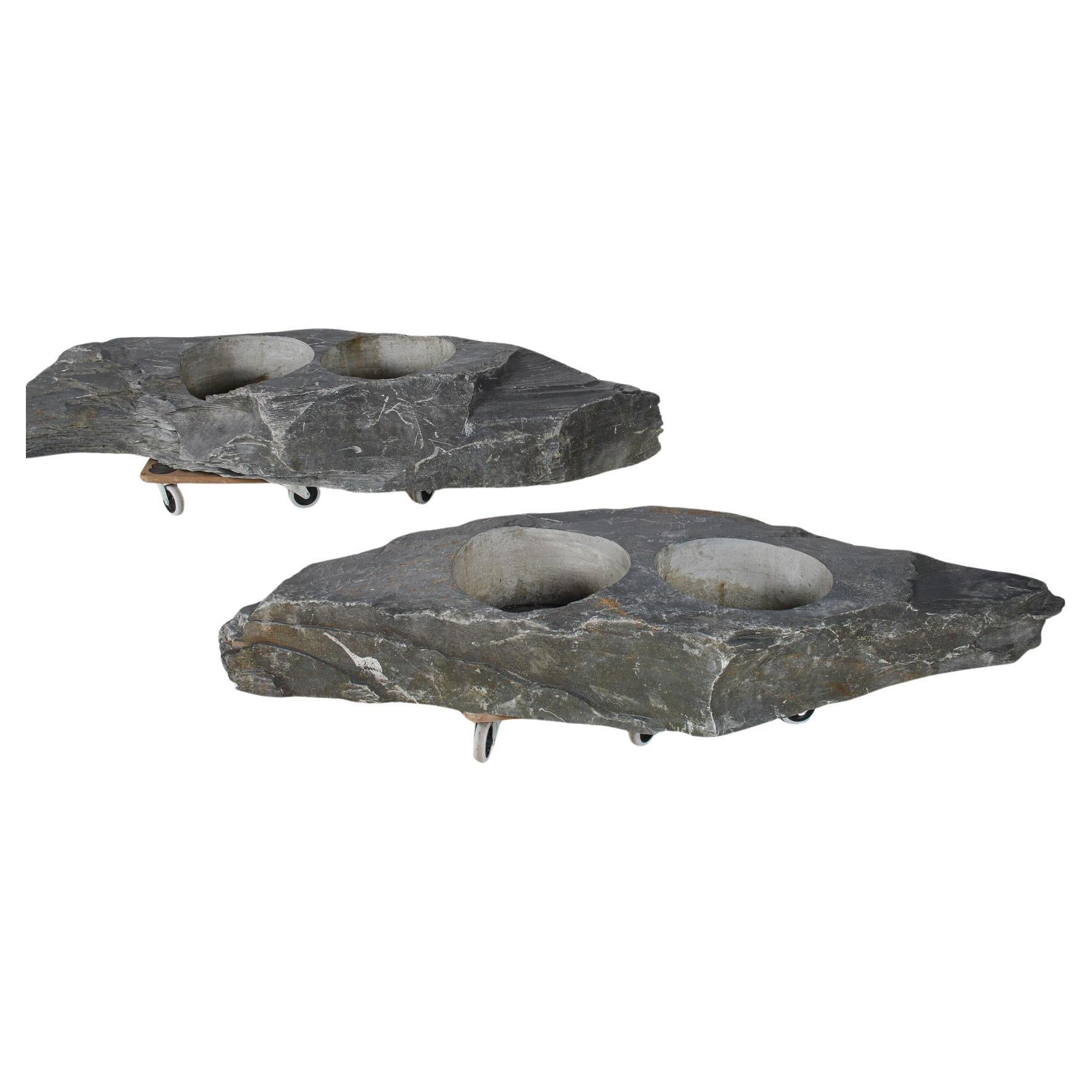 A Pair of Natural Wabi Sabi Stone Garden planters – Welsh slate
