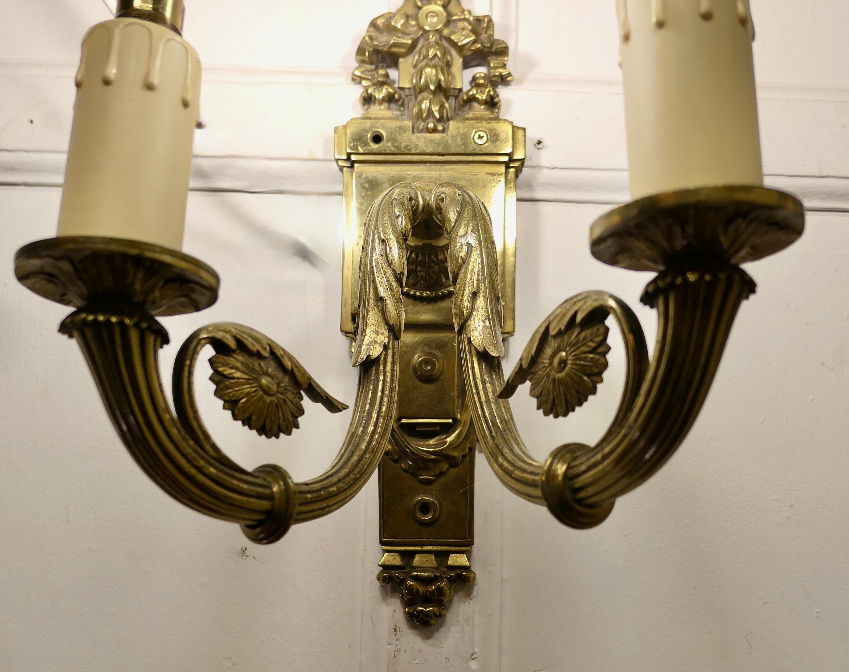A Pair of Neo Classical Large Brass Twin Wall Lights  This is a very attractive  For Sale 6