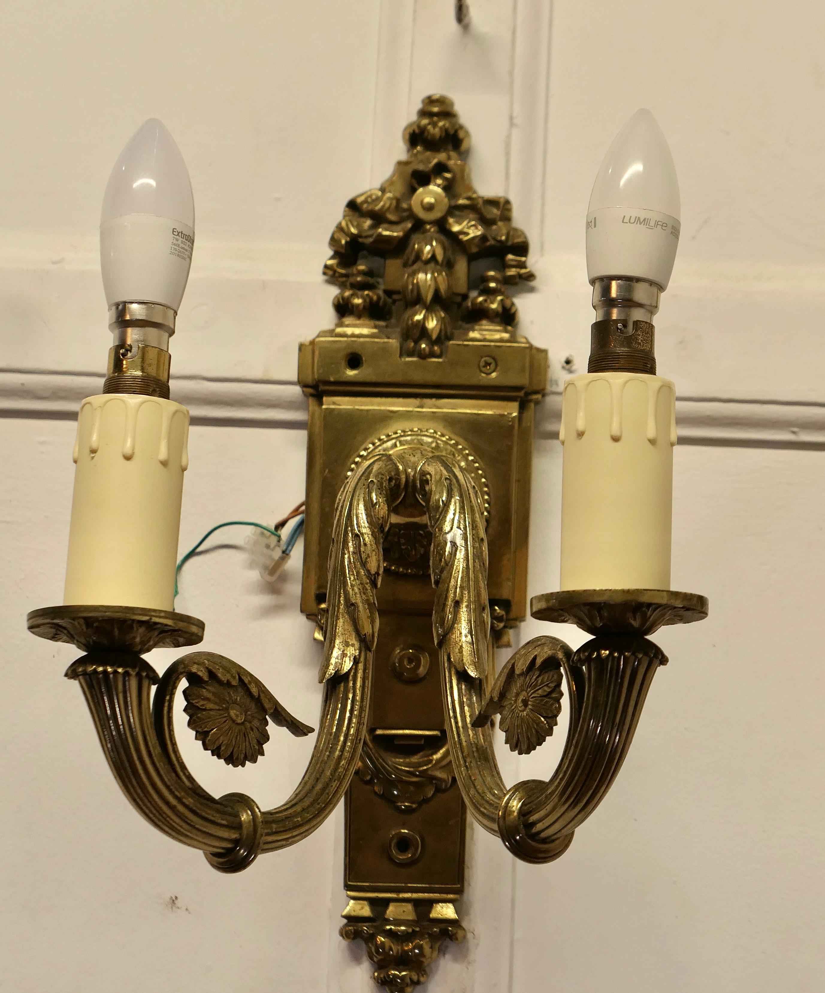 Neoclassical A Pair of Neo Classical Large Brass Twin Wall Lights  This is a very attractive  For Sale