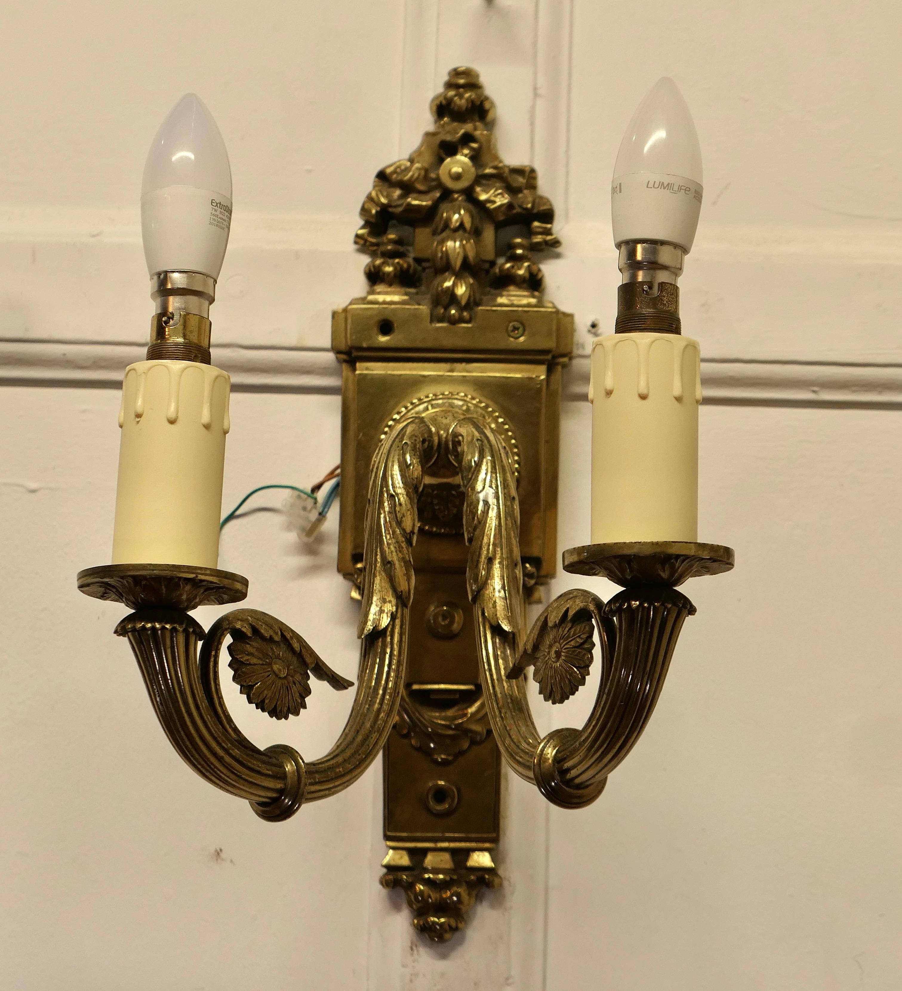 A Pair of Neo Classical Large Brass Twin Wall Lights  This is a very attractive  In Good Condition For Sale In Chillerton, Isle of Wight