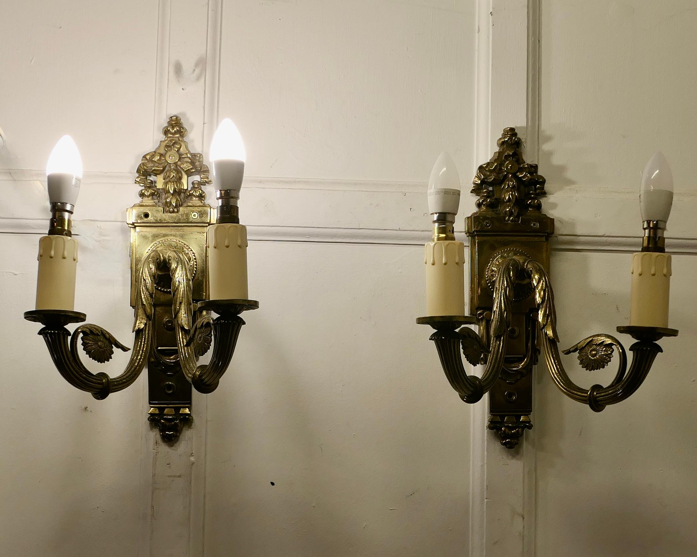 Early 20th Century A Pair of Neo Classical Large Brass Twin Wall Lights  This is a very attractive  For Sale