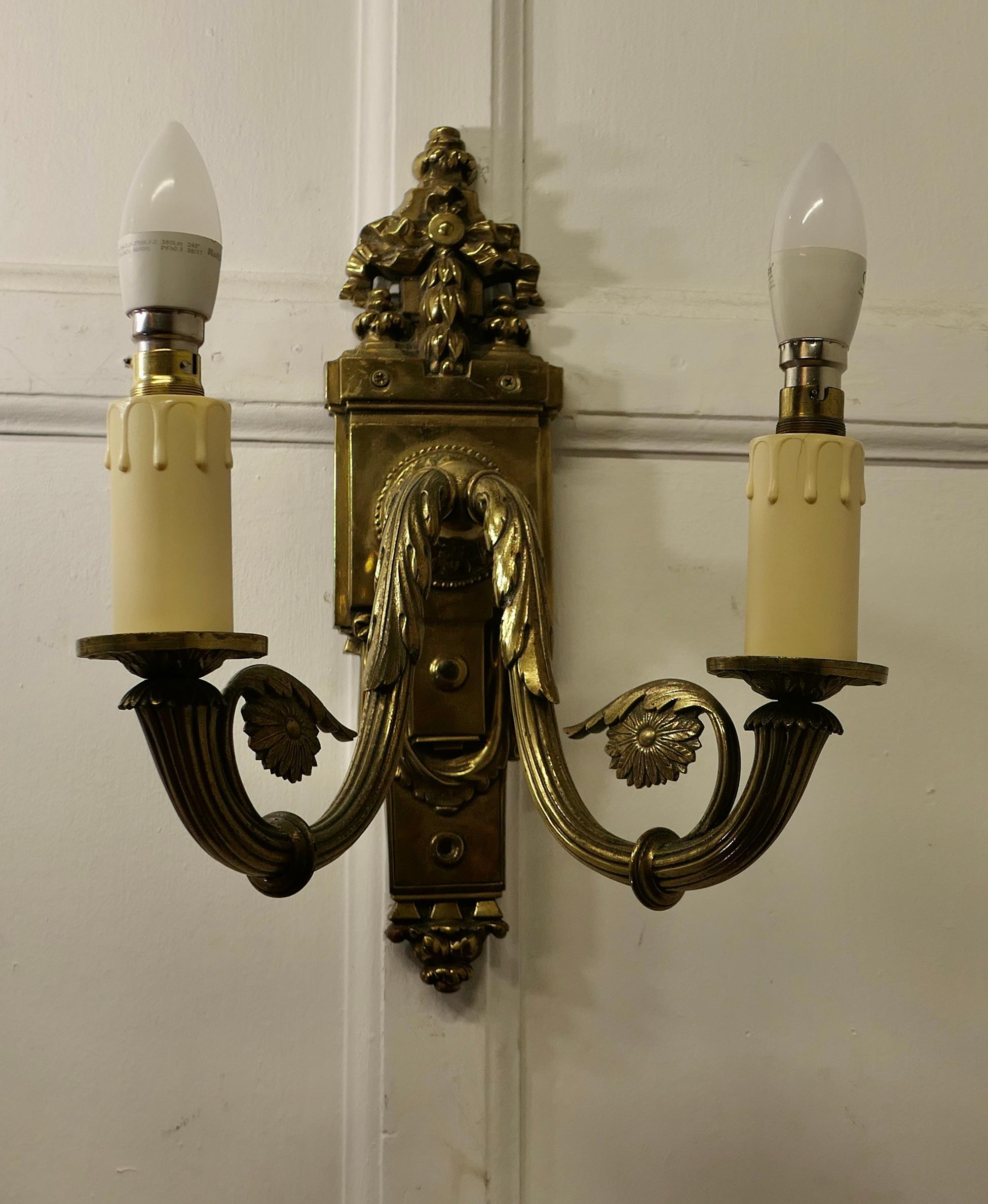 A Pair of Neo Classical Large Brass Twin Wall Lights  This is a very attractive  For Sale 2