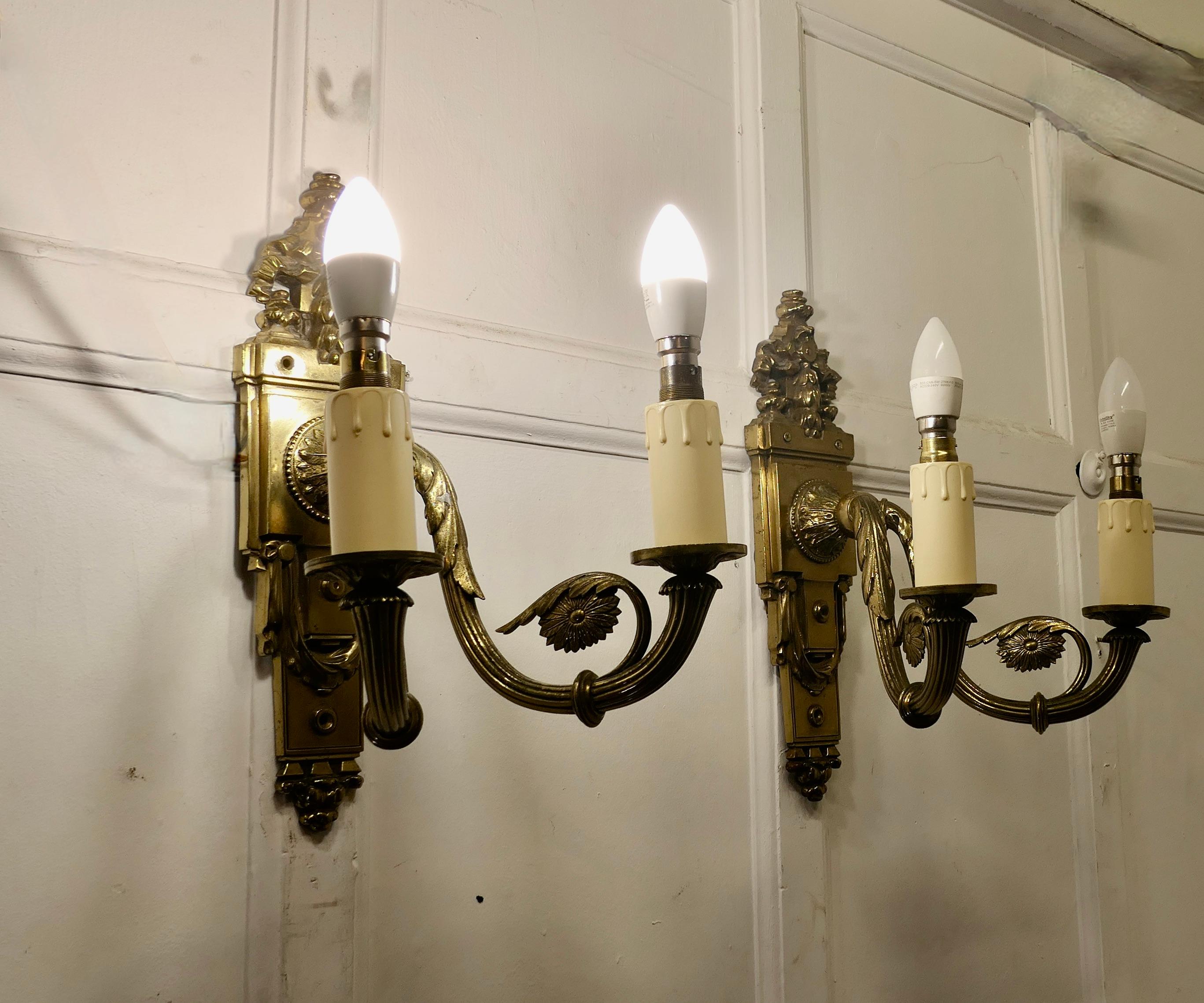 A Pair of Neo Classical Large Brass Twin Wall Lights  This is a very attractive  For Sale 4