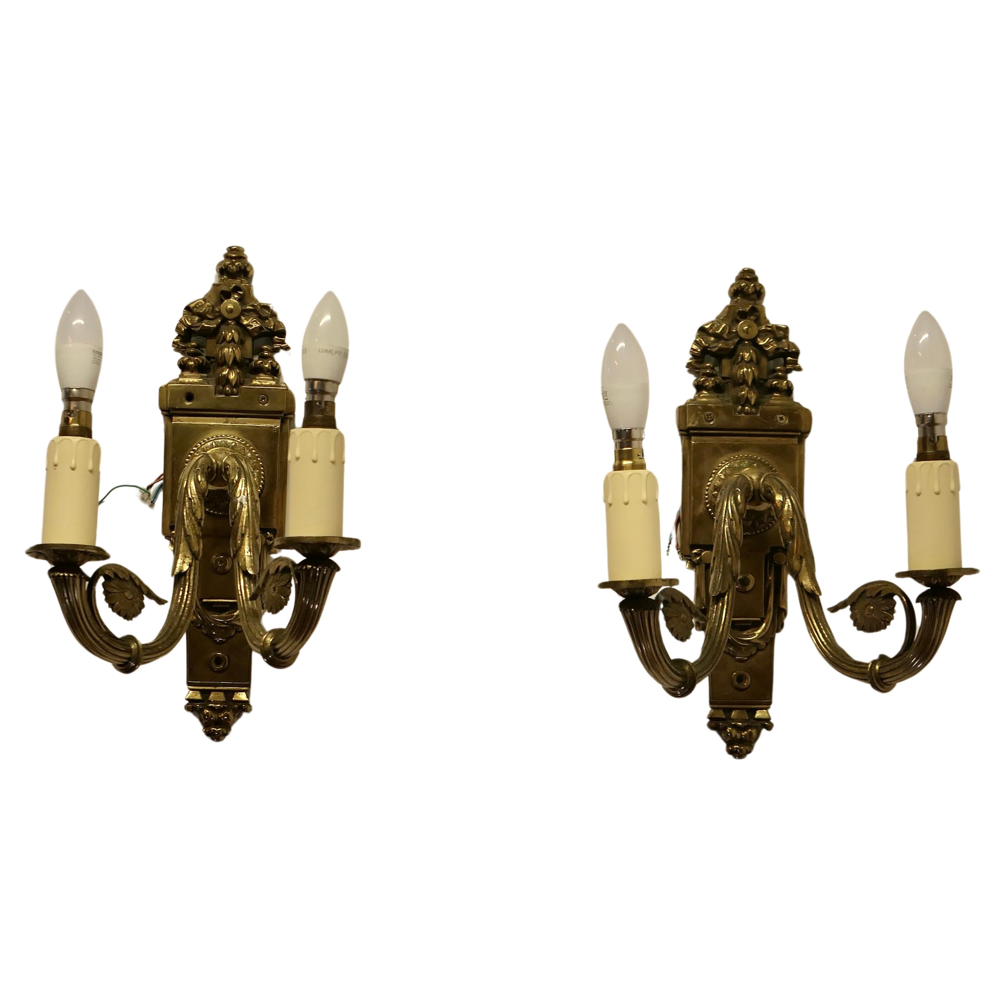 A Pair of Neo Classical Large Brass Twin Wall Lights  This is a very attractive  For Sale