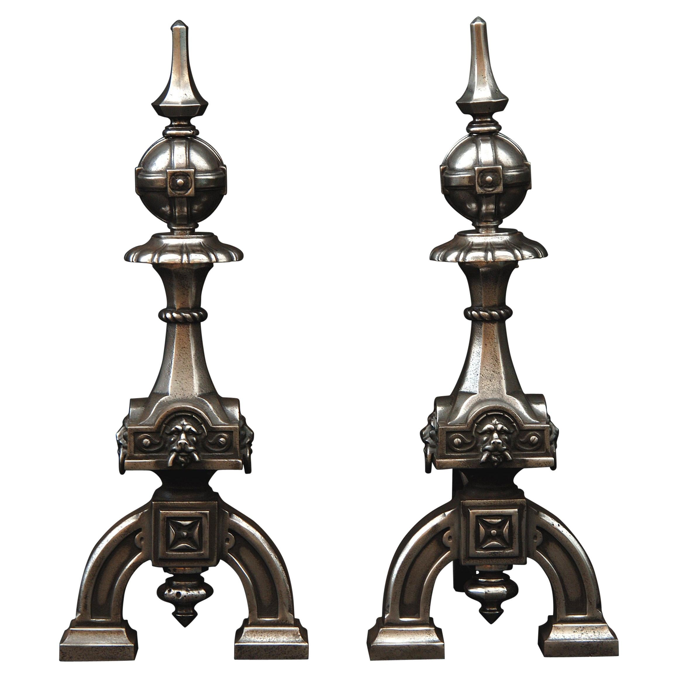 Pair of Neo Gothic Steel Firedogs