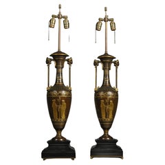 Vintage A Pair of Néo-Grec Parcel-Gilt Patinated Bronze Vases Mounted as Lamps