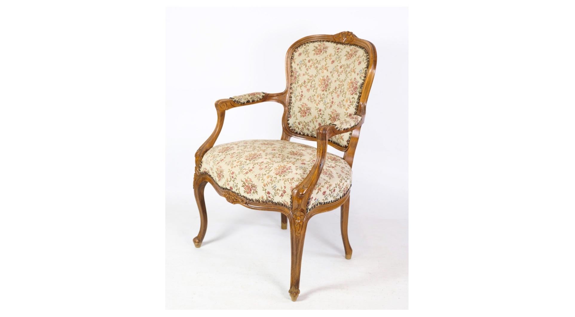 Danish Pair of Neo-Rococo Armchairs Made In Light Wood With Decorated Fabric From 1930s For Sale
