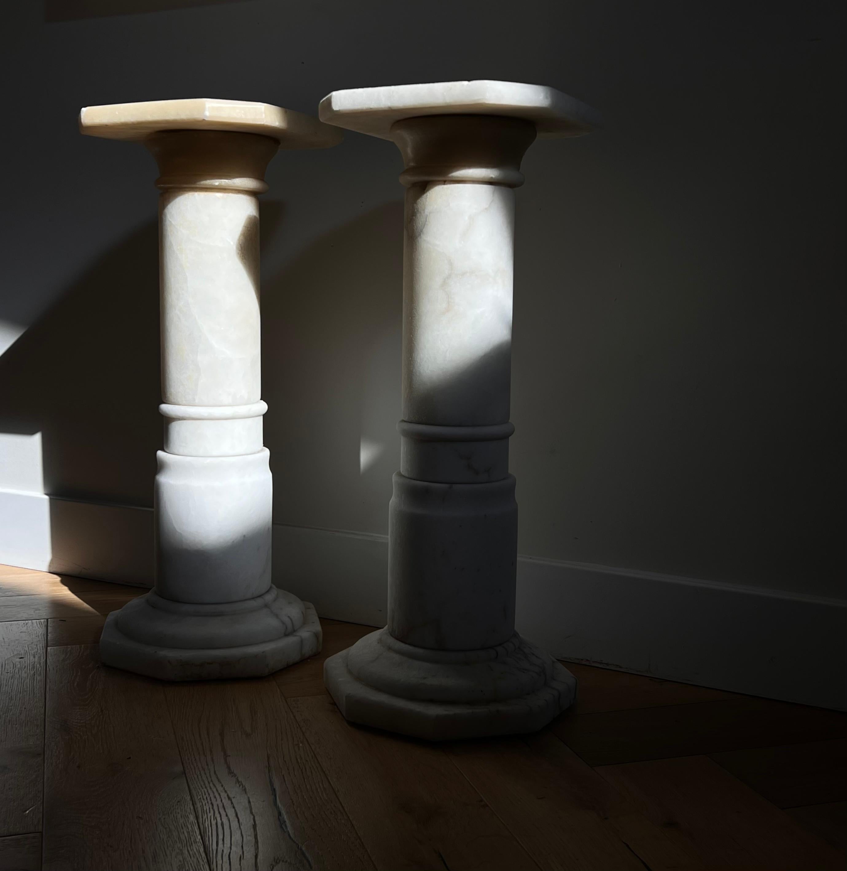 Italian Pair of Neoclassical Alabaster Columns, 1960s