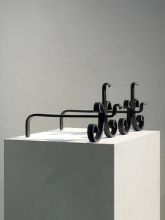 A Pair of NEOCLASSICAL BRUTALIST SHABBY-CHIC Wrought Iron ANDIRONS, France 1960
