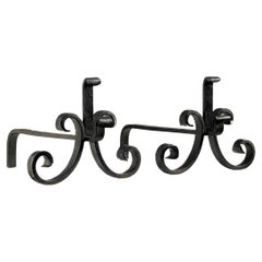 Paire d'ANDIRONS BRUTALISTES NEOCLASSIIQUES SHABBY-CHIC Wrought Iron, France 1960
