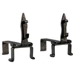A Pair of NEOCLASSICAL BRUTALIST SHABBY-CHIC Wrought Iron ANDIRONS, France 1960