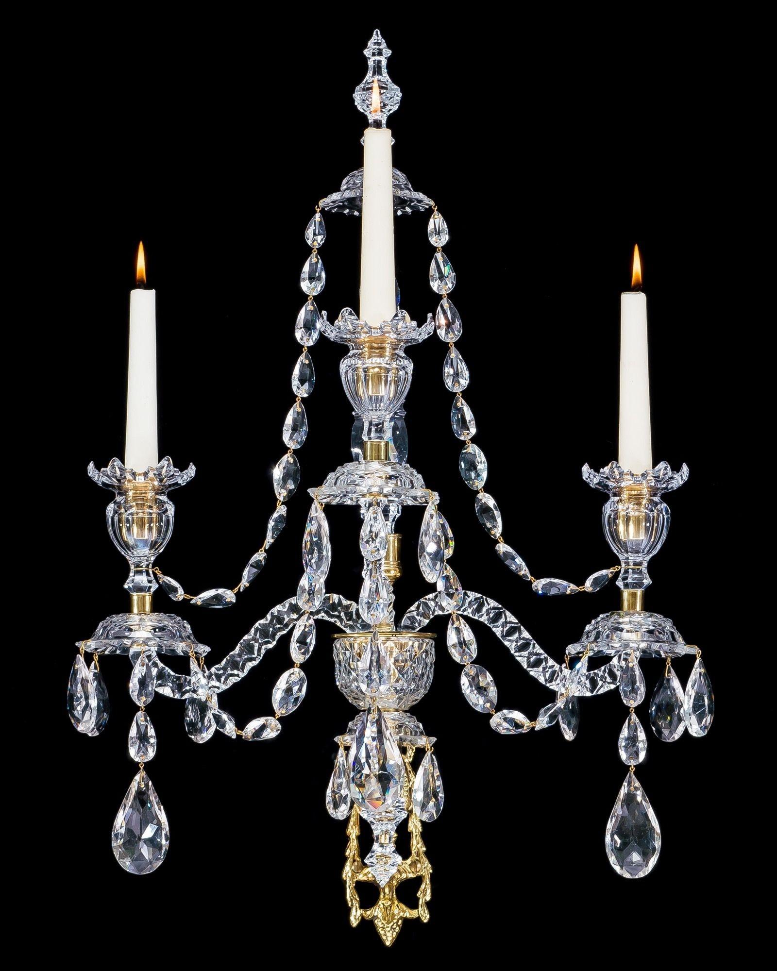German A Pair Of Neoclassical Cut Glass Wall Lights Attributed To Werner & Mieth For Sale