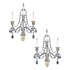 Coppia di applique neoclassiche in vetro tagliato attribuite a Werner & Mieth
