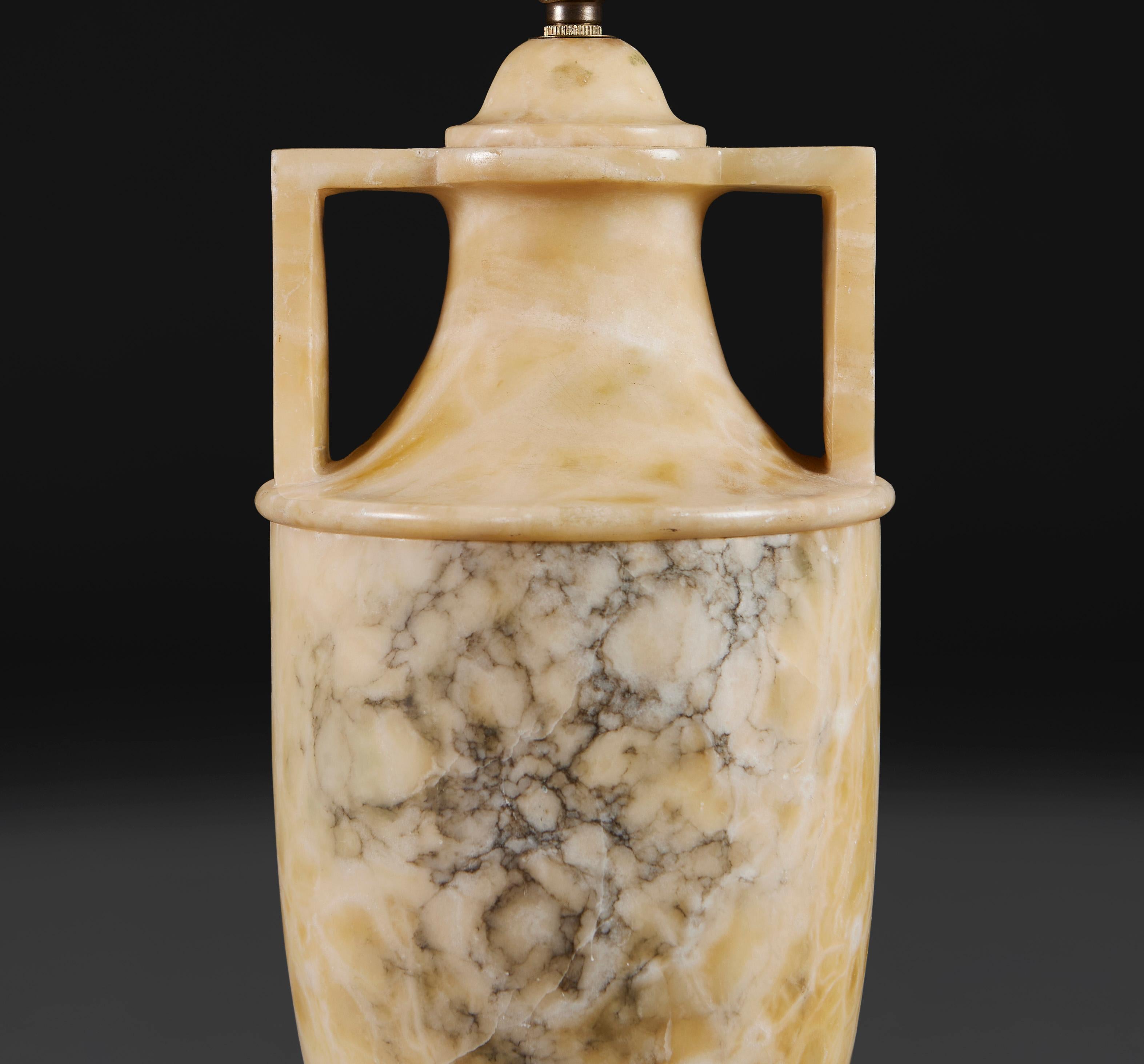 19th Century A Pair of Neoclassical Honey Onyx Urn Lamps  For Sale
