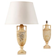 A Pair of Neoclassical Honey Onyx Urn Lamps 