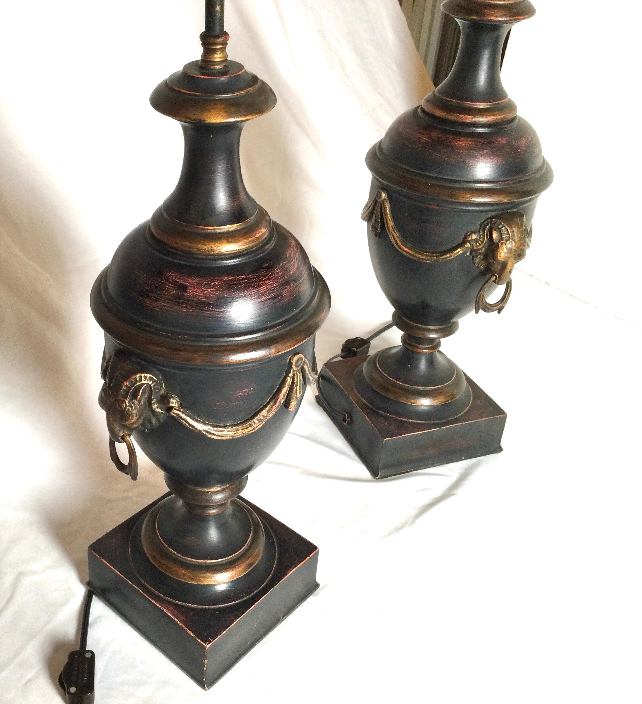 Pair of Neoclassical Patinated Urn Lamps 3