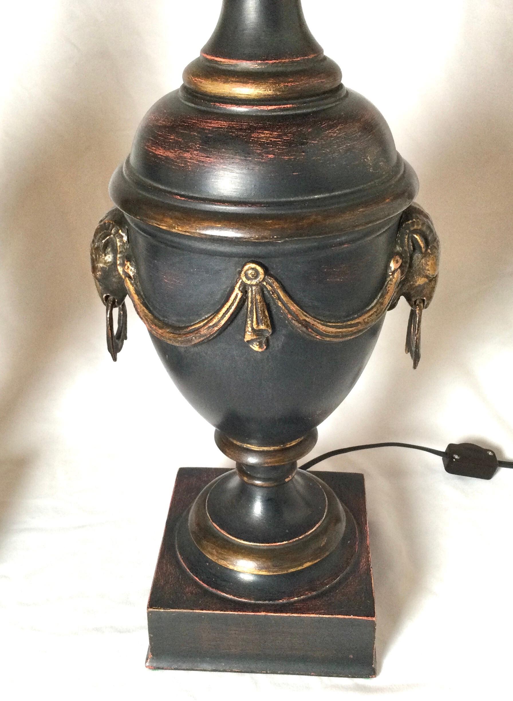 North American Pair of Neoclassical Patinated Urn Lamps