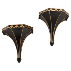Pair of Neoclassical Style Black and Gilt Wall Brackets