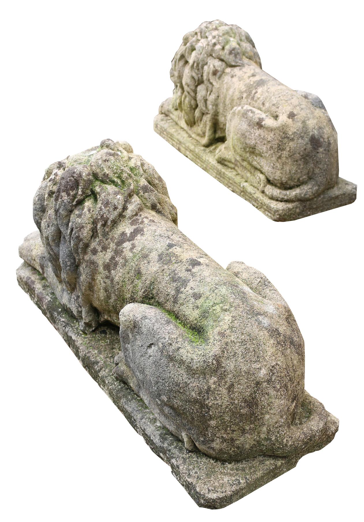 English Pair of Neoclassical Style Carved Limestone Lions