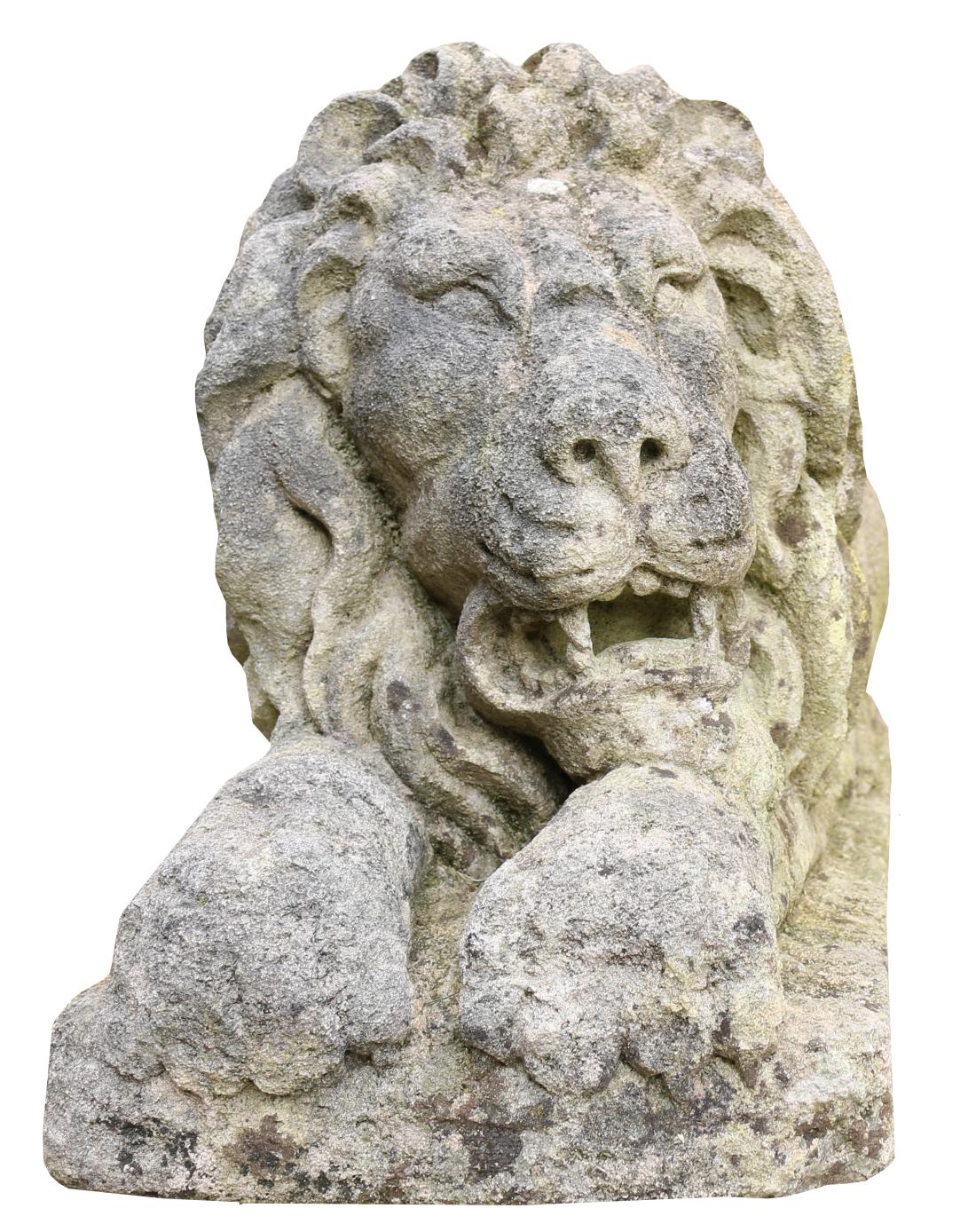 Pair of Neoclassical Style Carved Limestone Lions In Fair Condition In Wormelow, Herefordshire