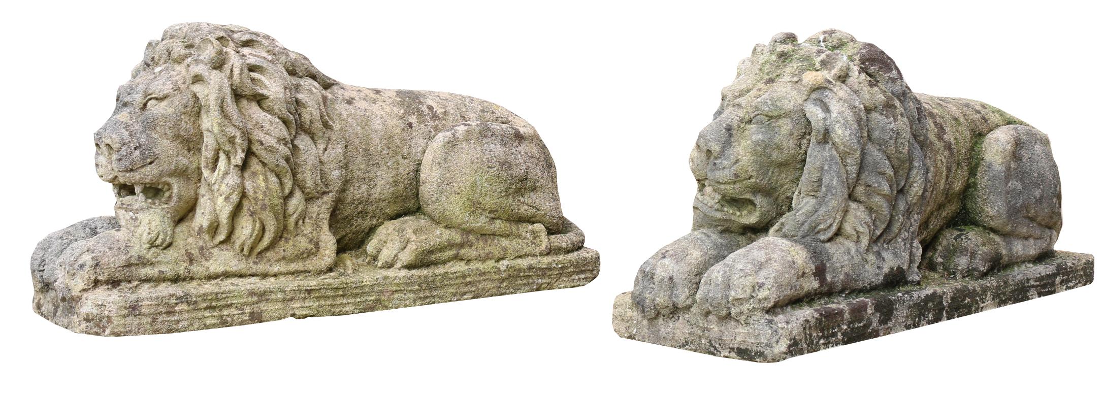20th Century Pair of Neoclassical Style Carved Limestone Lions