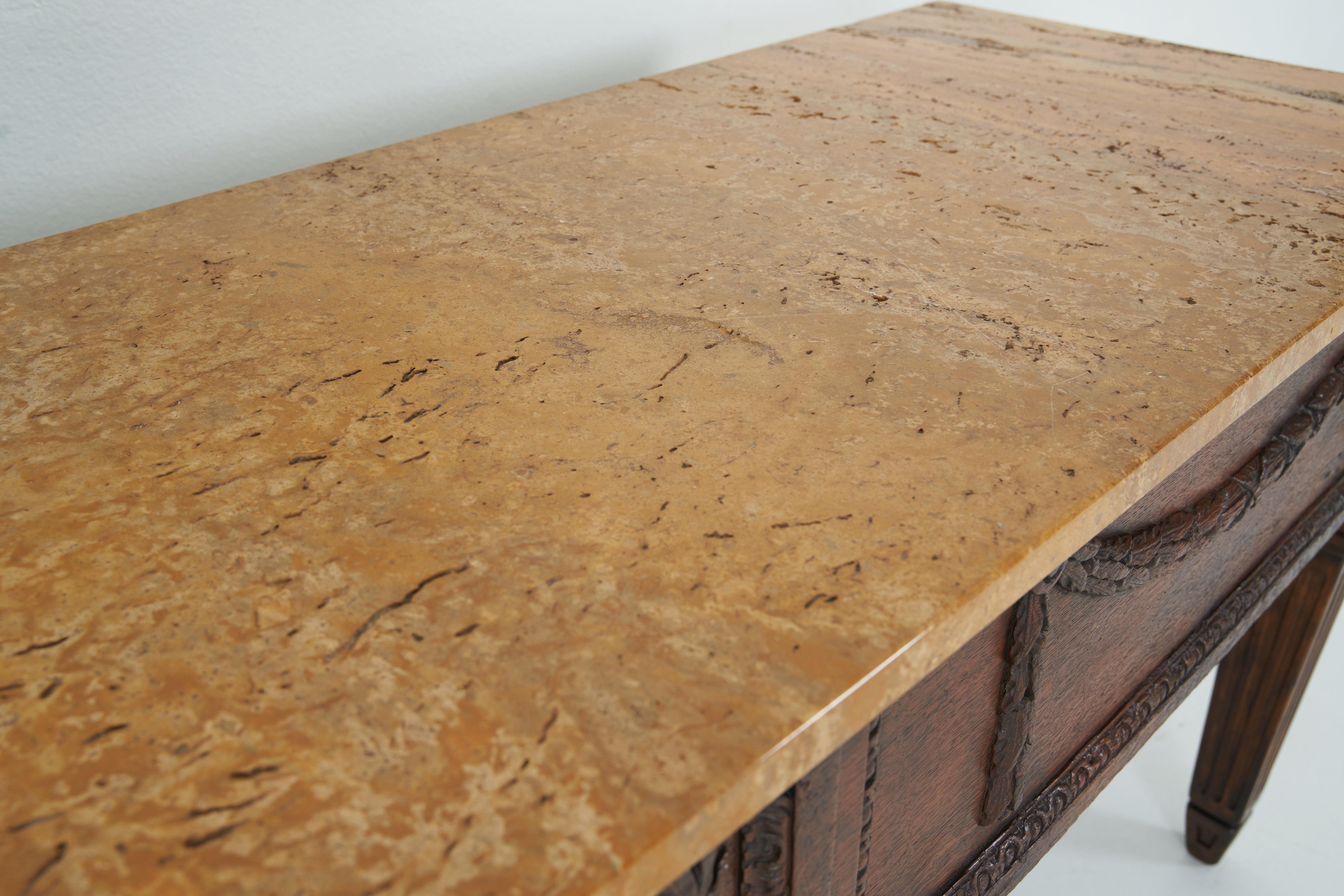 A Pair of Neoclassical Style Consoles with Ocher Travertine Tops by Billy Haines For Sale 2