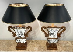 A Pair of Neoclassical Tole & Eglomise Mirrored Urn Motif Lamps