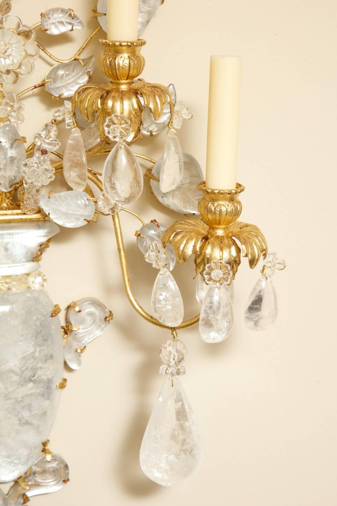 North American Pair of New Rock Crystal Sconces