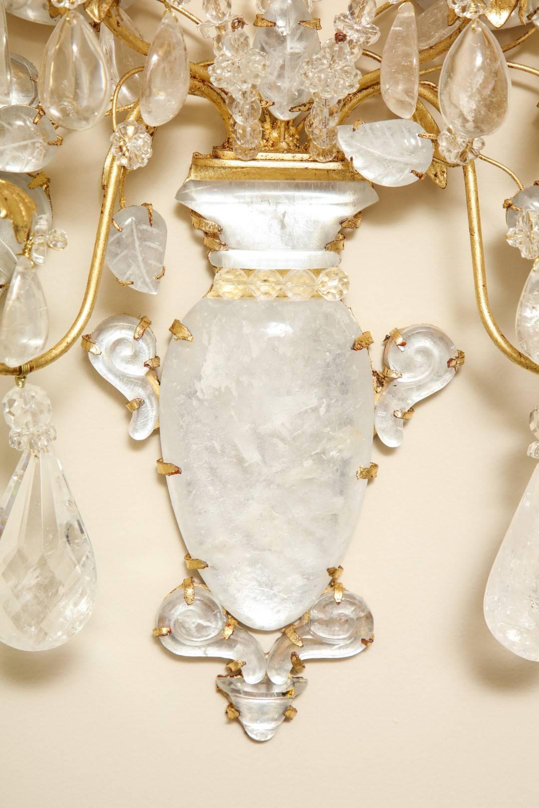 Gilt Pair of New Rock Crystal Sconces