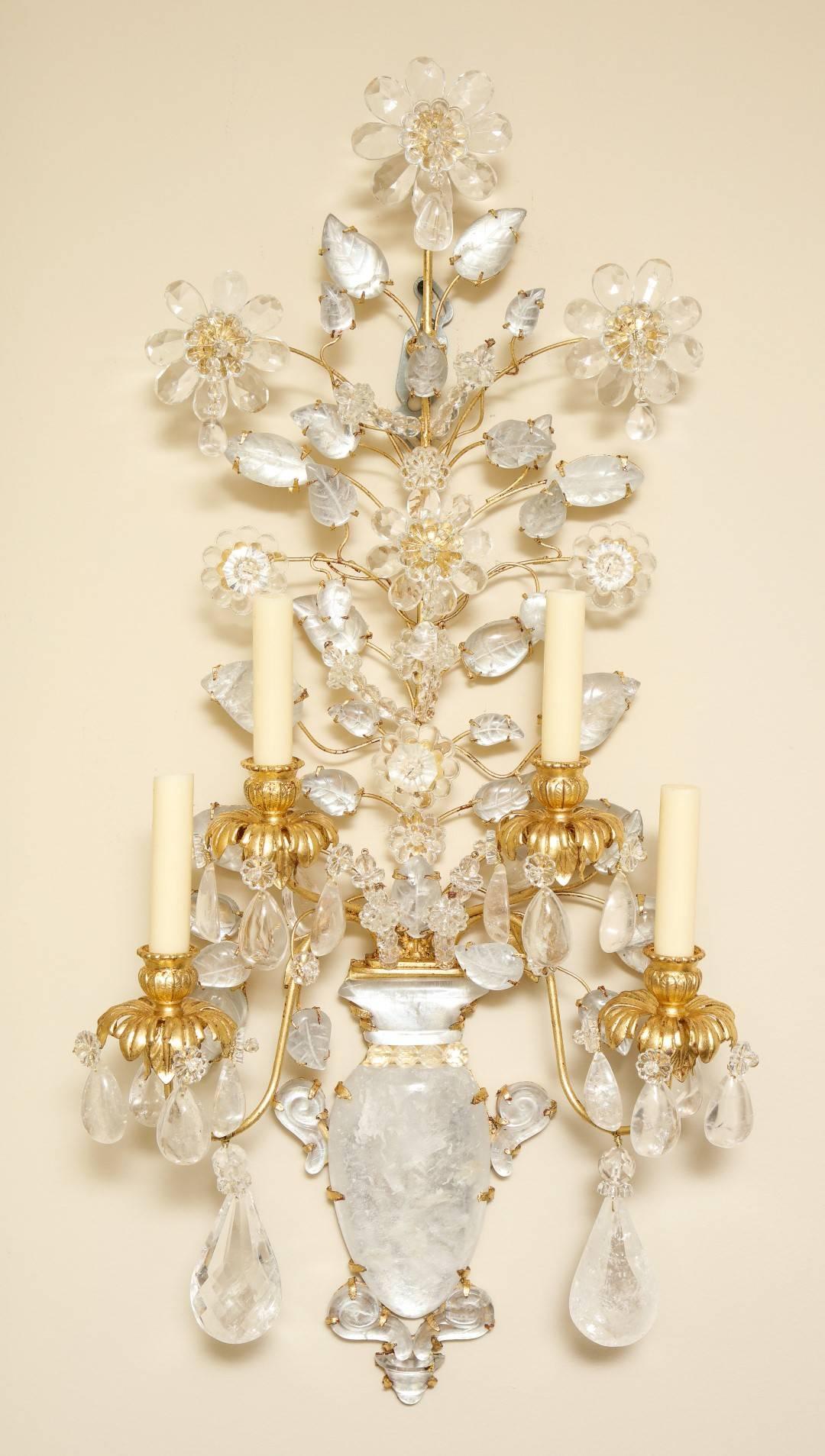 Pair of New Rock Crystal Sconces In Excellent Condition In New York, NY