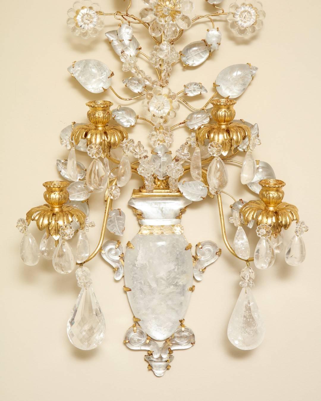 Bronze Pair of New Rock Crystal Sconces