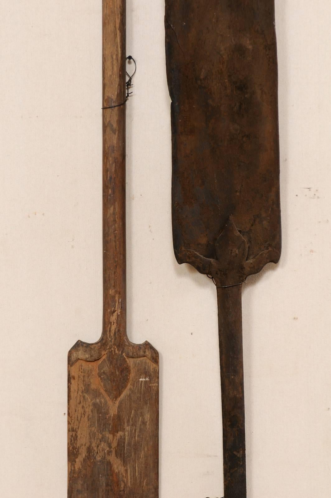 Pair of Nice Hand-Carved Wood Boat Oars from Kerala, South India 2
