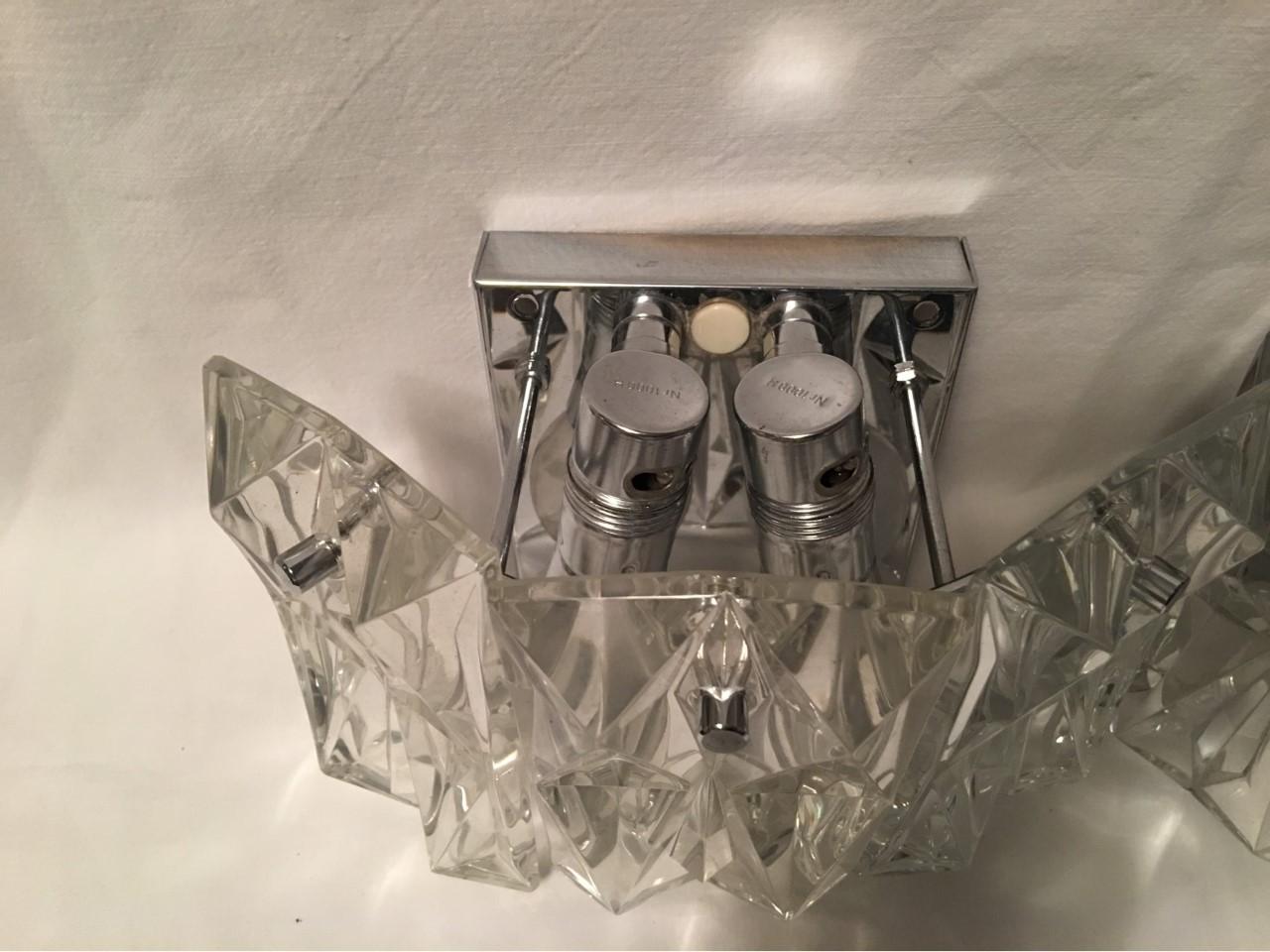 Pair of Nice Kinkeldey Chrome and Facteted Glass Sconces For Sale 2
