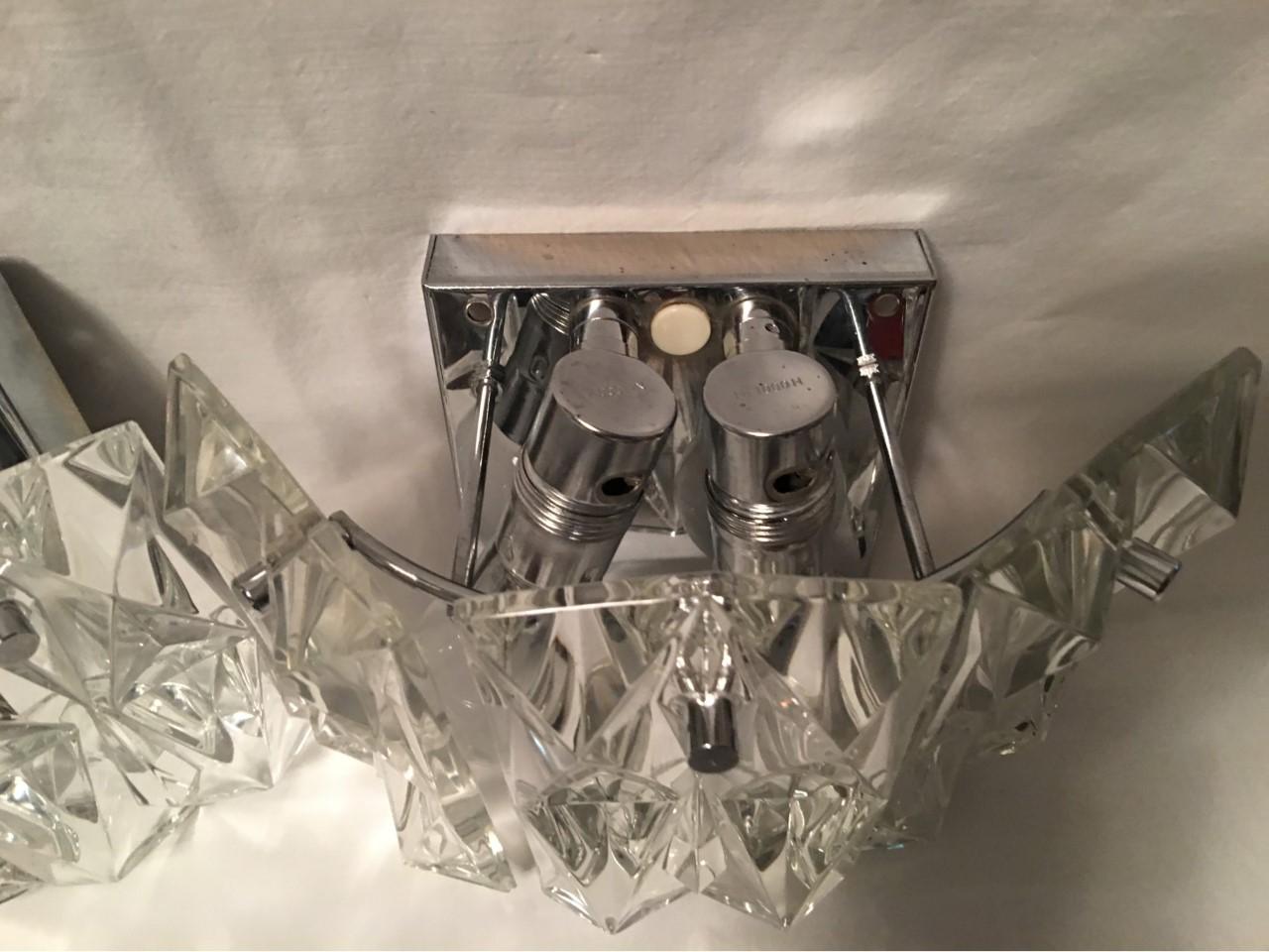 Pair of Nice Kinkeldey Chrome and Facteted Glass Sconces For Sale 3