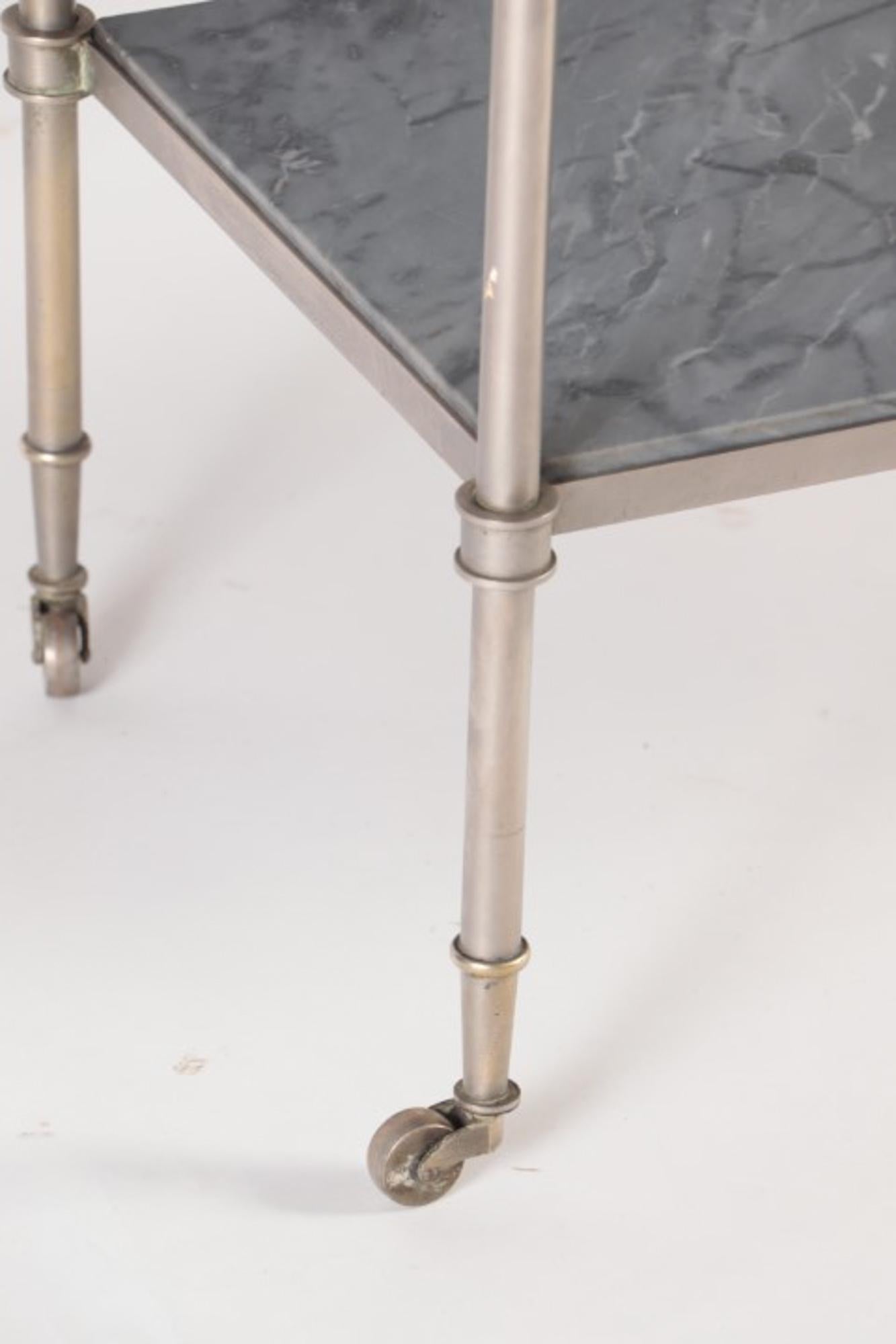 Pair of Nickel over Bronze French Three Tier Tables circa 1940 1