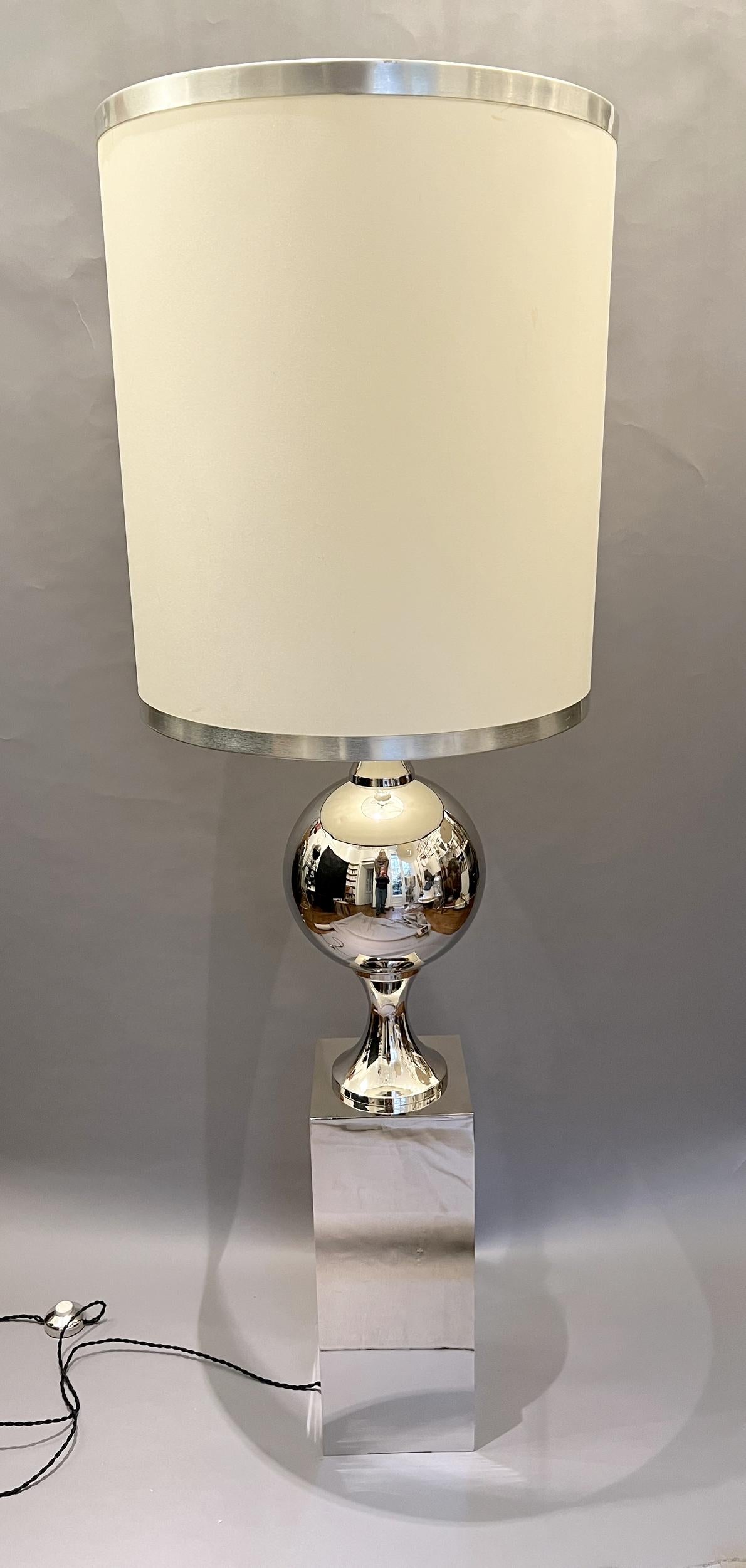 French A pair of nickel-plated brass floor lamps by Philippe Barbier France circa 1970 For Sale