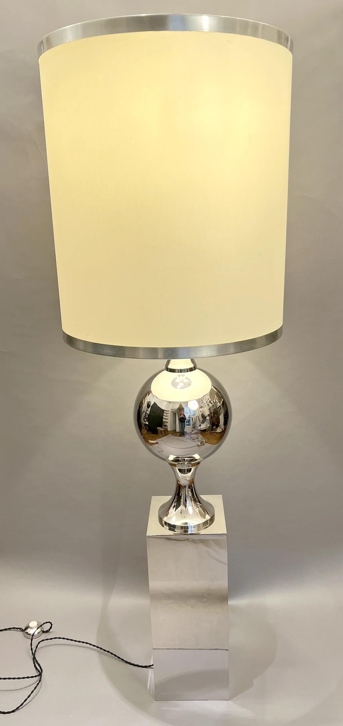 Plated A pair of nickel-plated brass floor lamps by Philippe Barbier France circa 1970 For Sale