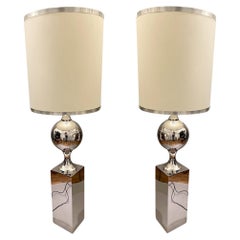 Retro A pair of nickel-plated brass floor lamps by Philippe Barbier France circa 1970