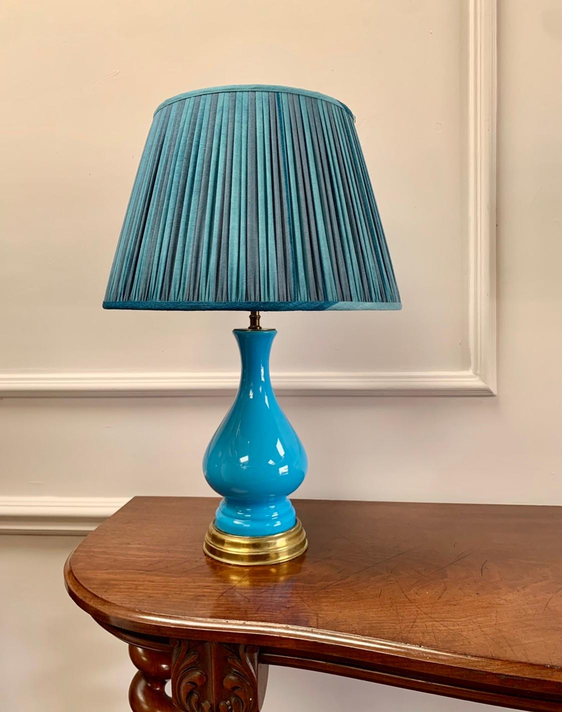 Gilt A Pair of Nineteenth Century Blue Opaline Vases As Lamps 