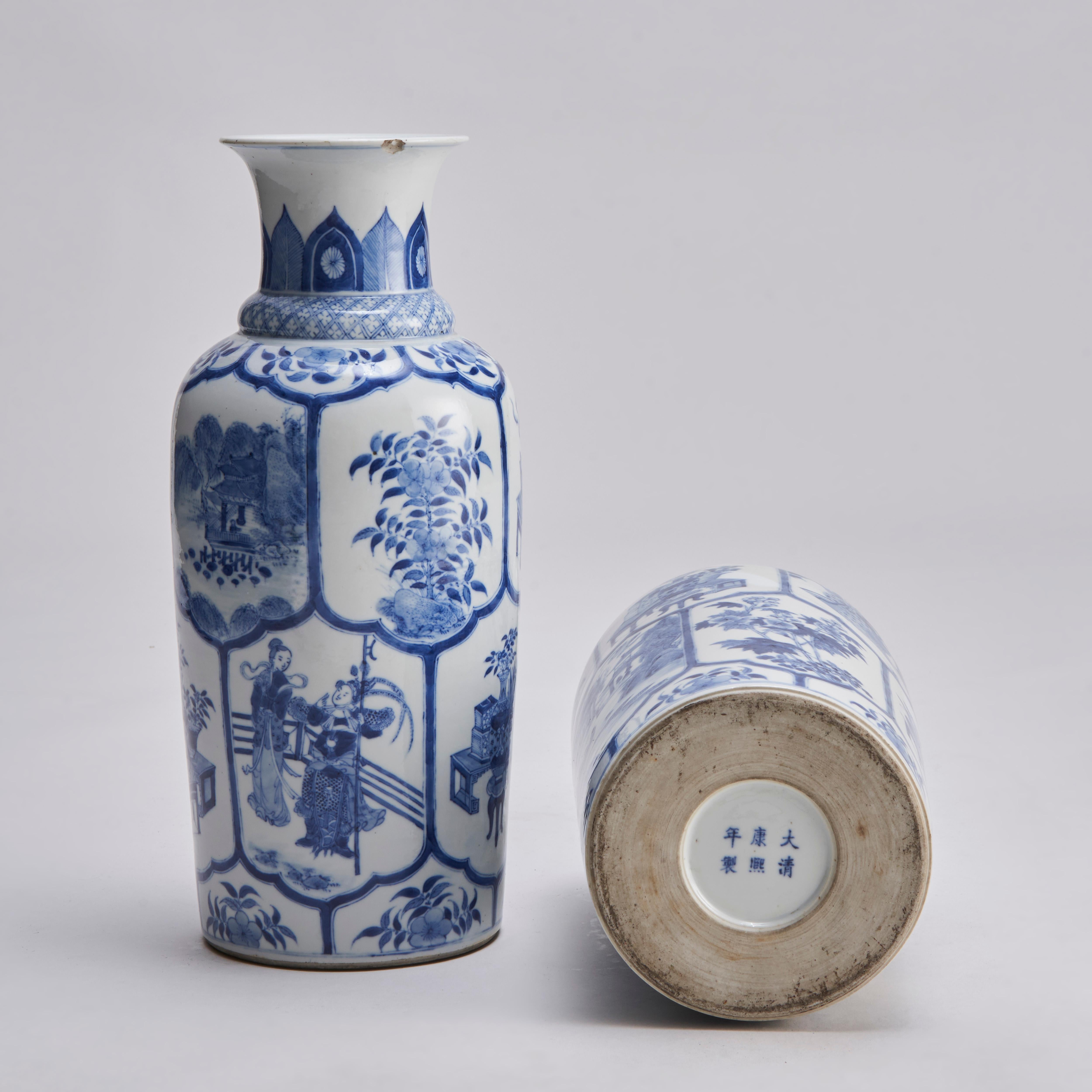 A pair of Nineteenth Century Chinese blue and white baluster form vases (Circa 1 For Sale 7