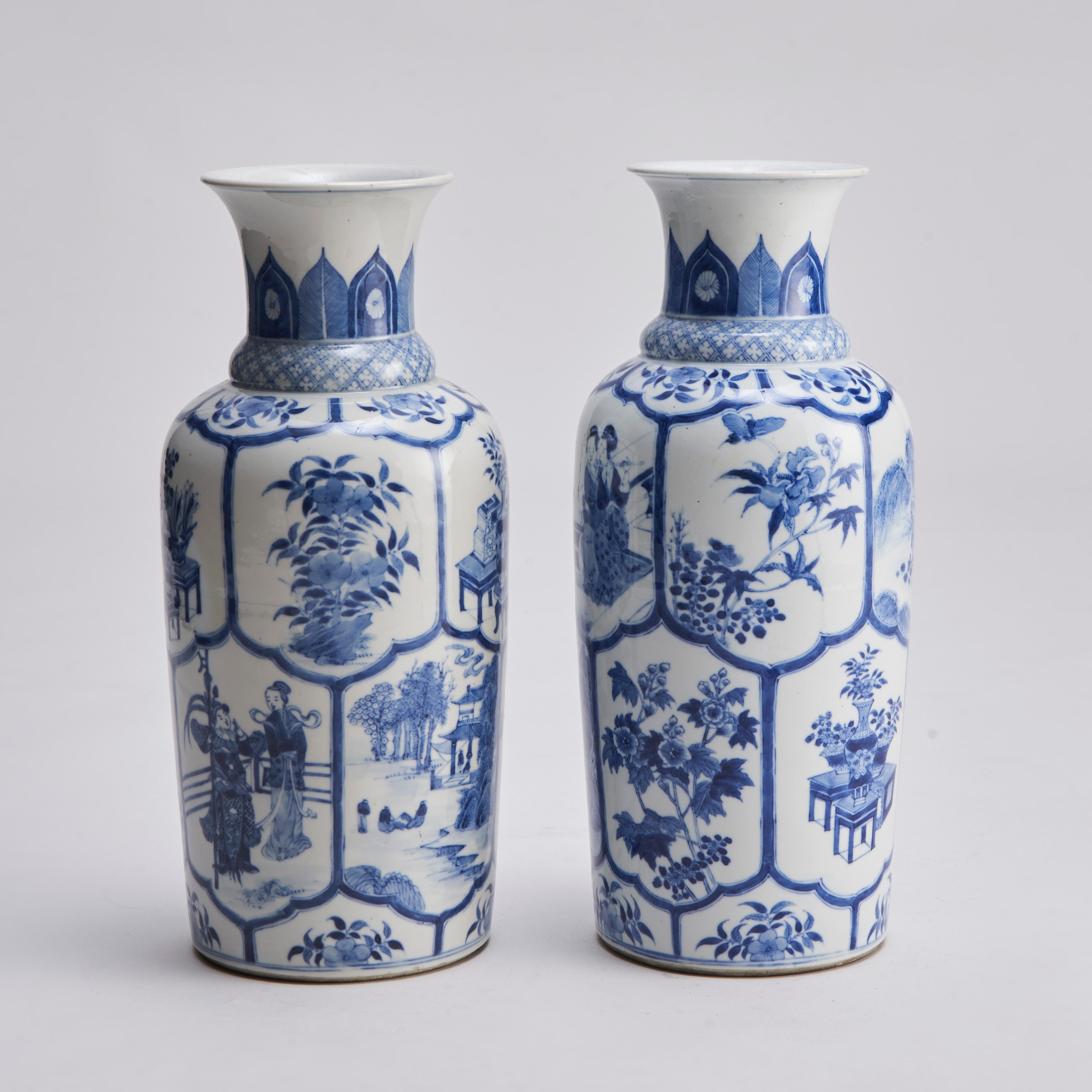 Porcelain A pair of Nineteenth Century Chinese blue and white baluster form vases (Circa 1 For Sale