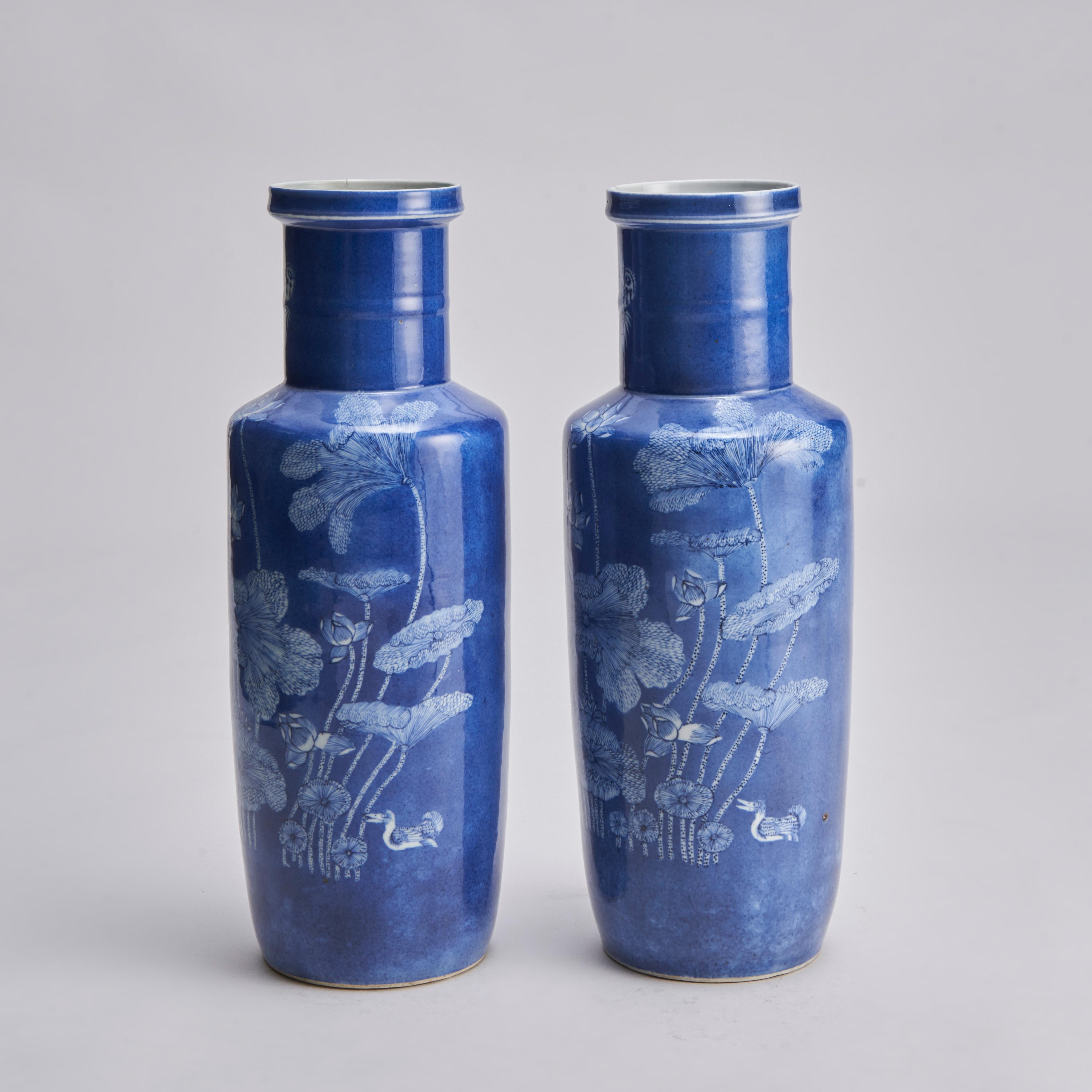 Porcelain A pair of Nineteenth Century Chinese Powder Blue vases (Circa 1870) For Sale