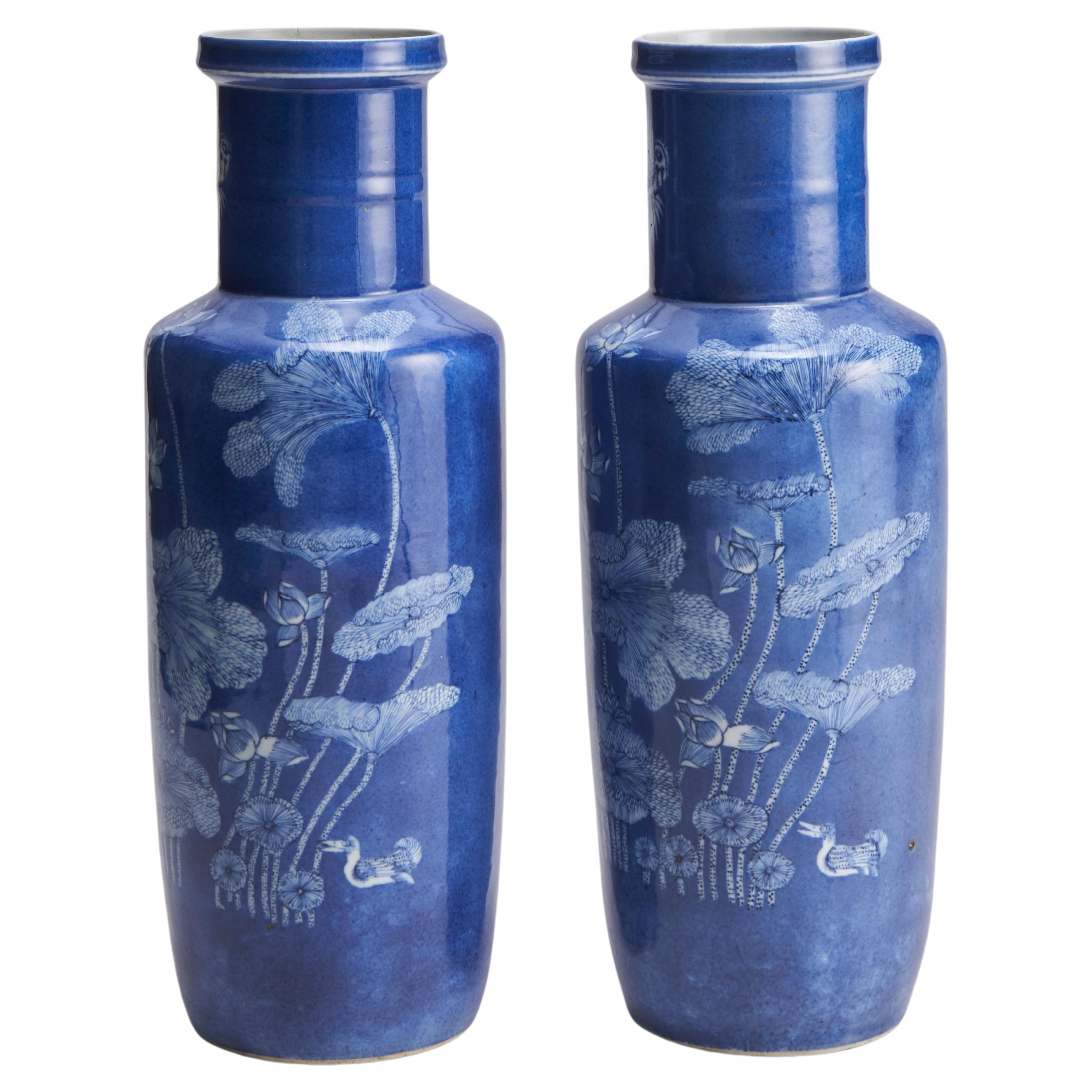 A pair of Nineteenth Century Chinese Powder Blue vases (Circa 1870)