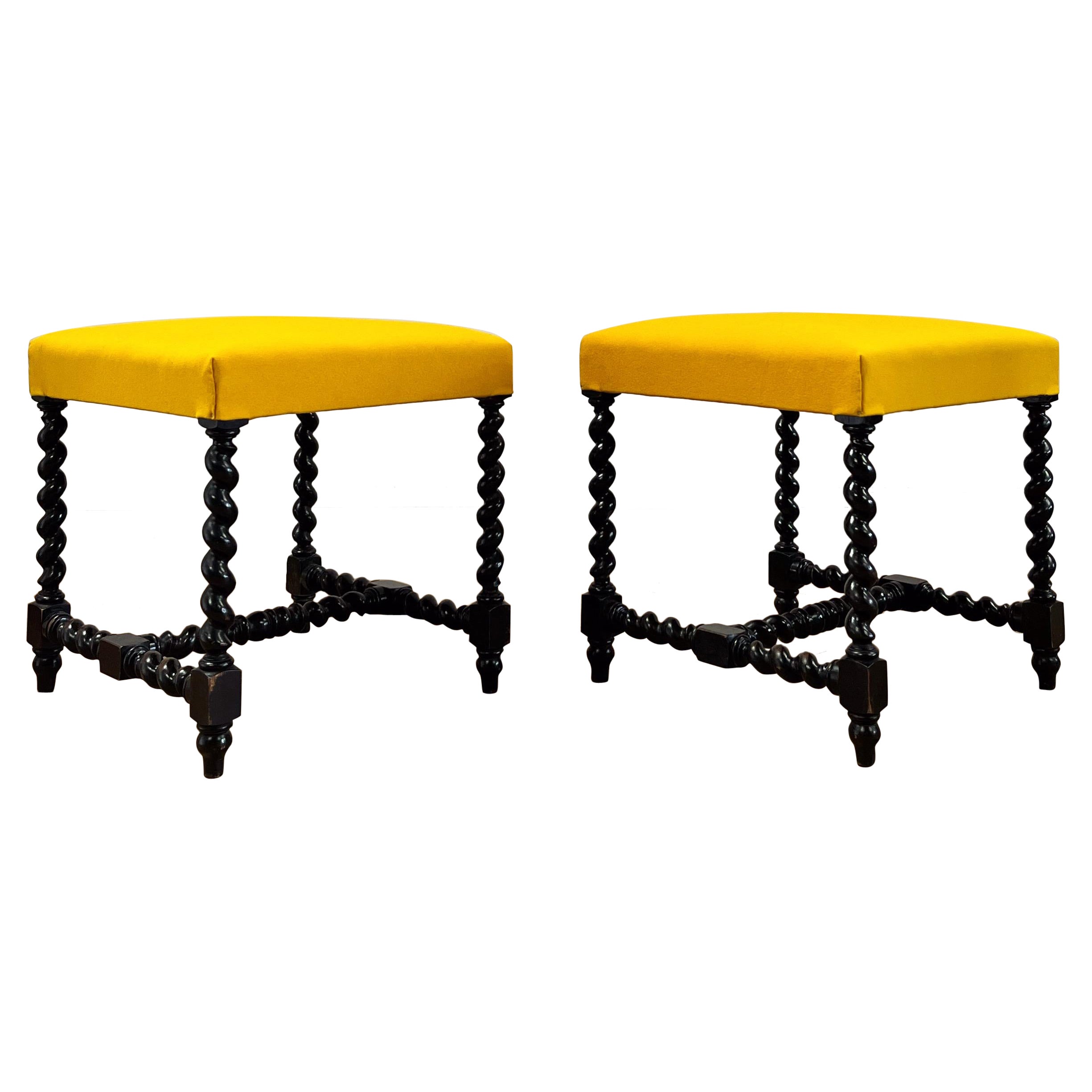 A Pair Of Nineteenth Century Ebonised Stools